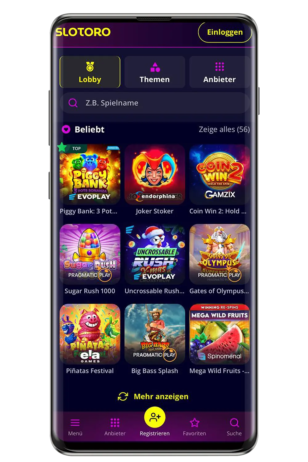 Screenshot von der offiziellen Website