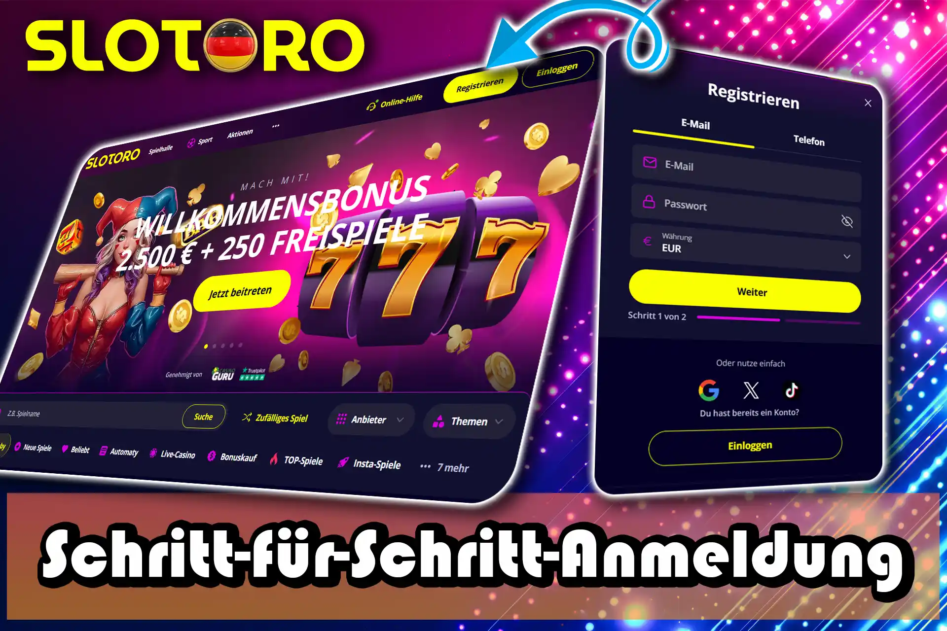 Einfache Schritte zur Registrierung bei Slotoro