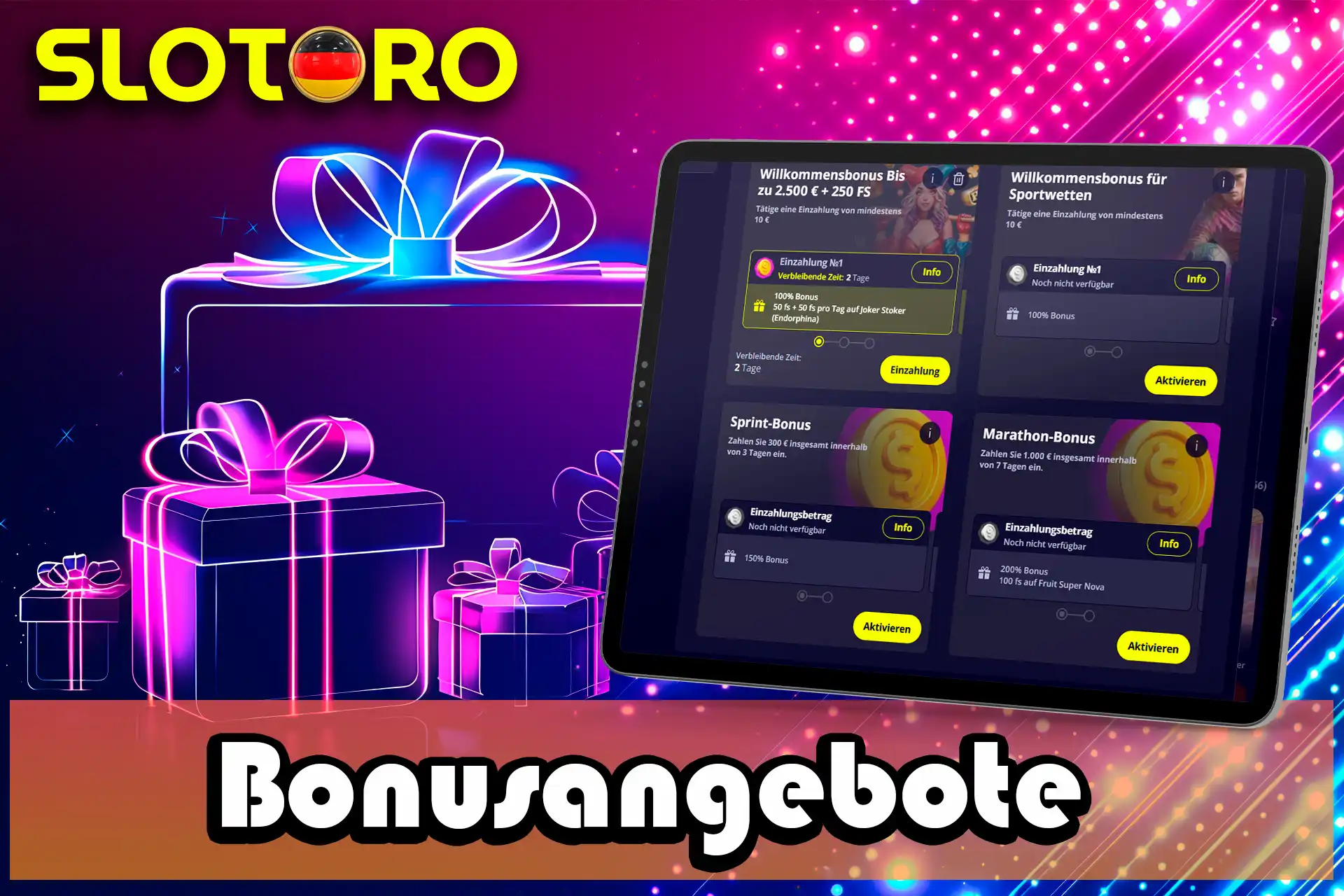 Viele verschiedene Boni und Aktionen